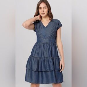 Blue V-Neck Tiered Dress